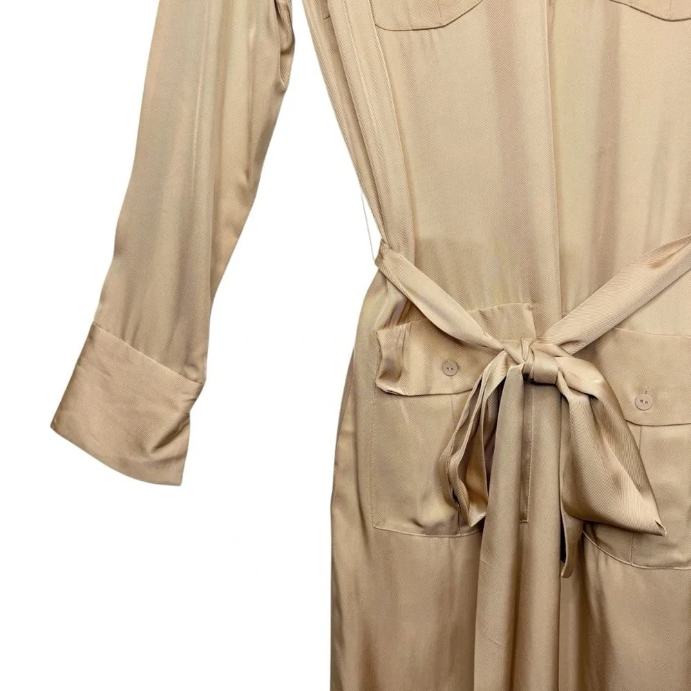 Zara Studio Safari Shirt Dress Tan Midi Belted Utility Quiet Luxury Sz XS